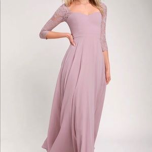 Stilson Dusty Lavender Lace Three-Quarter Sleeve Maxi Dress